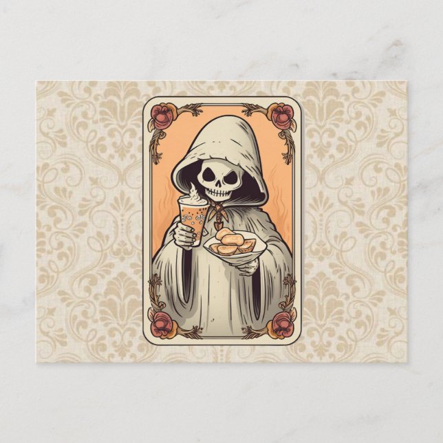 Squelette dans un traitement de café de carte de t (Devant)