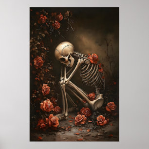 Squelette dans une impression de roses, Halloween