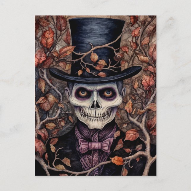 Squelette en style Halloween carte postale Invitat (Devant)