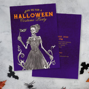 Squelette Purple Halloween Party Invitation