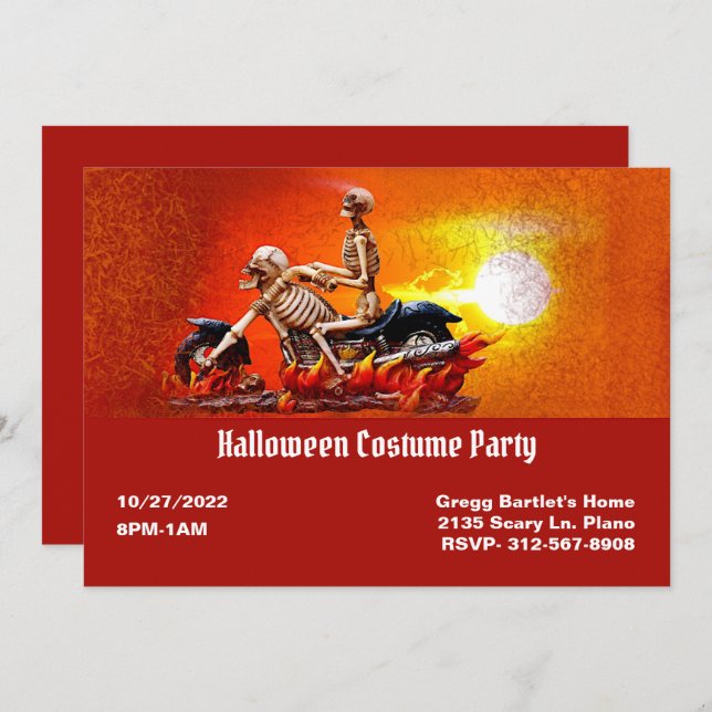Squelette Sur Moto Halloween Invitation (Devant / Derrière)