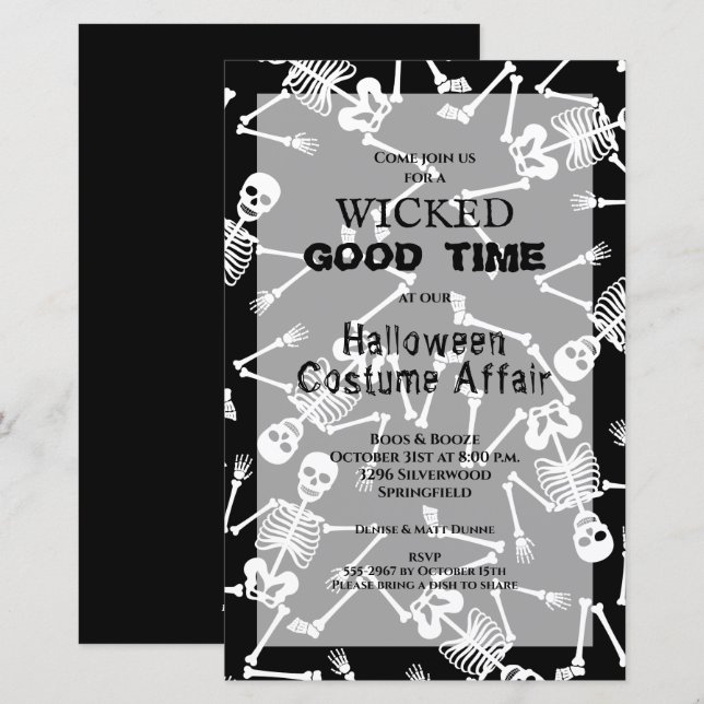 Squelettes Budget Halloween Invitations (Devant / Derrière)