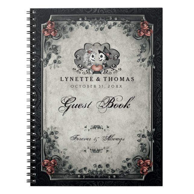 Squelettes et coeur de livre d'invité de mariage (Devant)