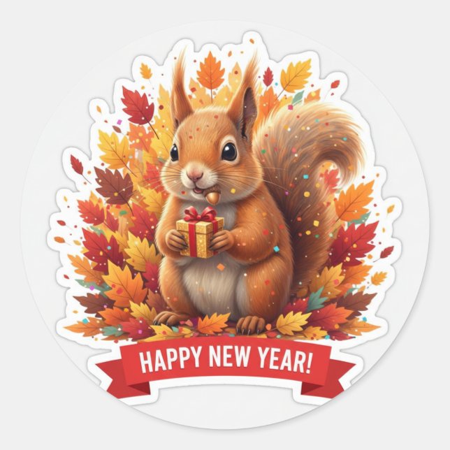 Squirrel New Year Party Sticker (Devant)