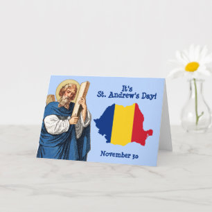 St. André et carte de la Roumanie avec drapeau Car