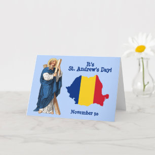 St. André et carte de la Roumanie avec drapeau Car