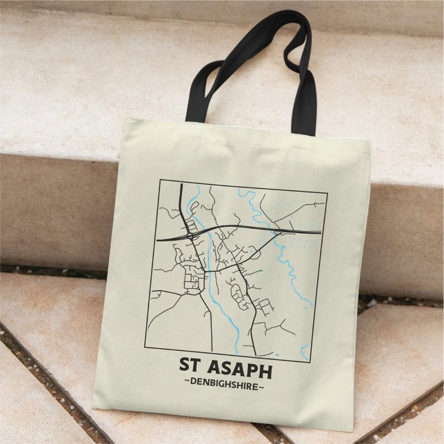 St Asaph, Denbighshire City Map Tote Bag (Créateur téléchargé)