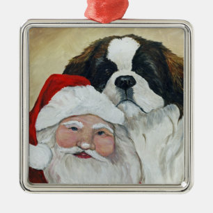 St Bernard et ornement d'art de chien de Père Noël