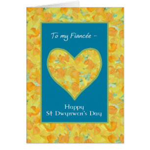 St Dwynwen's Day Daffodils Heart, pour Fiancée