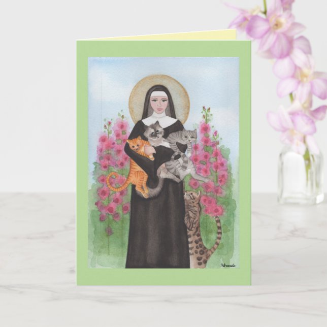 St. Gertrude Patronne des Chats Carte de Vœux d'An (Orchidée)