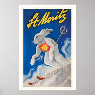 St Moritz Suisse Affiche Vintage Ski