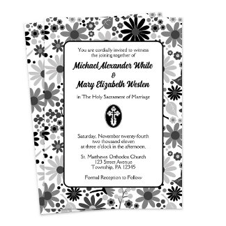 St. Olga Cross Floral Orthodoxe Mariage Invitation