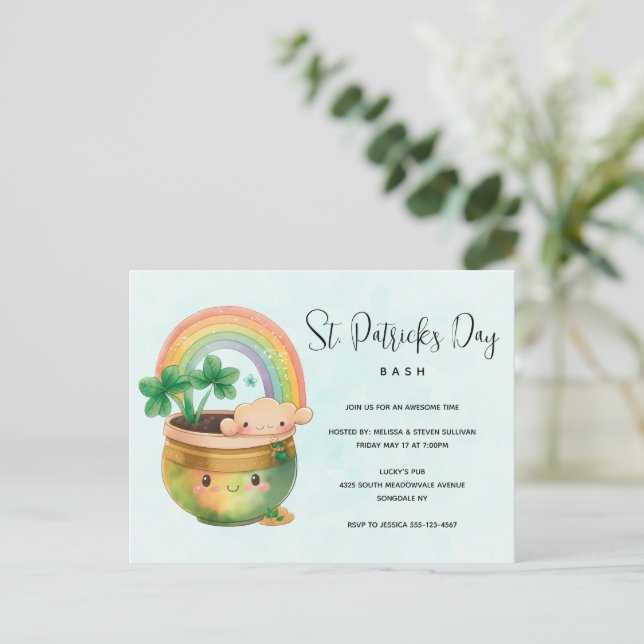 St. Paddy's Day Rainbow & Clover Party Invitation (Debout devant)