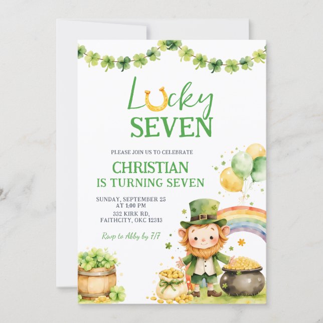 St Patrick Lucky Seven Birthday Invitation (Devant)
