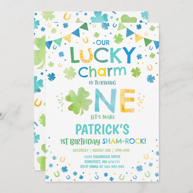 St. Patrick's Birthday Invitation Lucky Charm (Devant / Derrière)