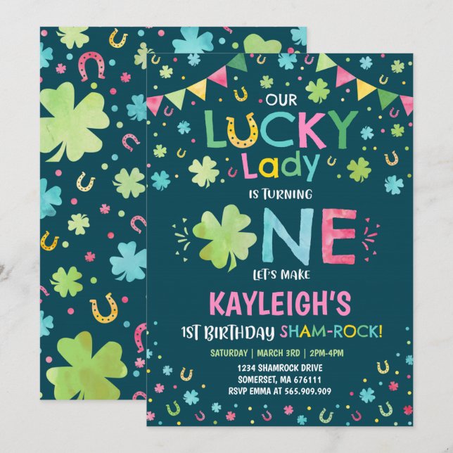 St. Patrick's Birthday Invitation Lucky Lady Party (Devant / Derrière)