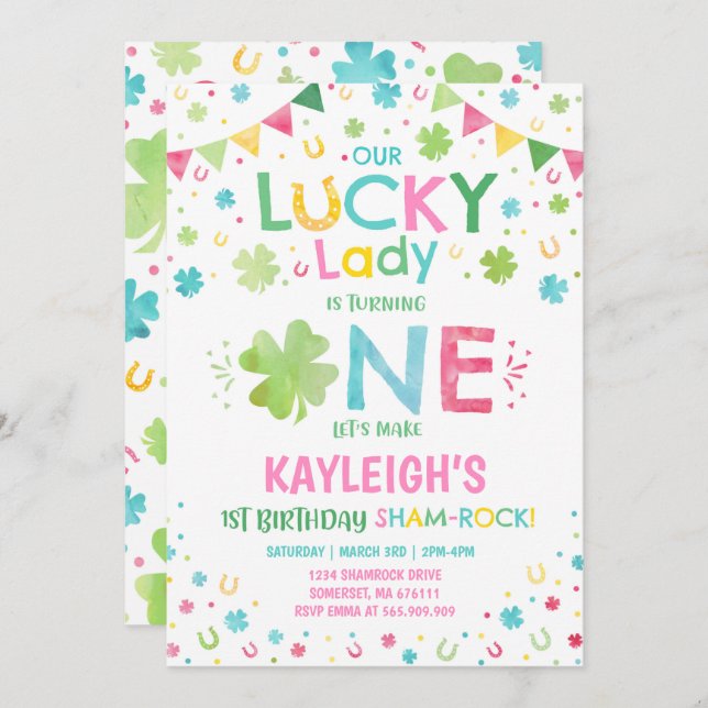 St. Patrick's Birthday Invitation Lucky Lady Party (Devant / Derrière)