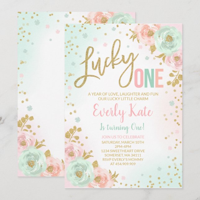 St. Patrick's Birthday Invitation Lucky One Party (Devant / Derrière)