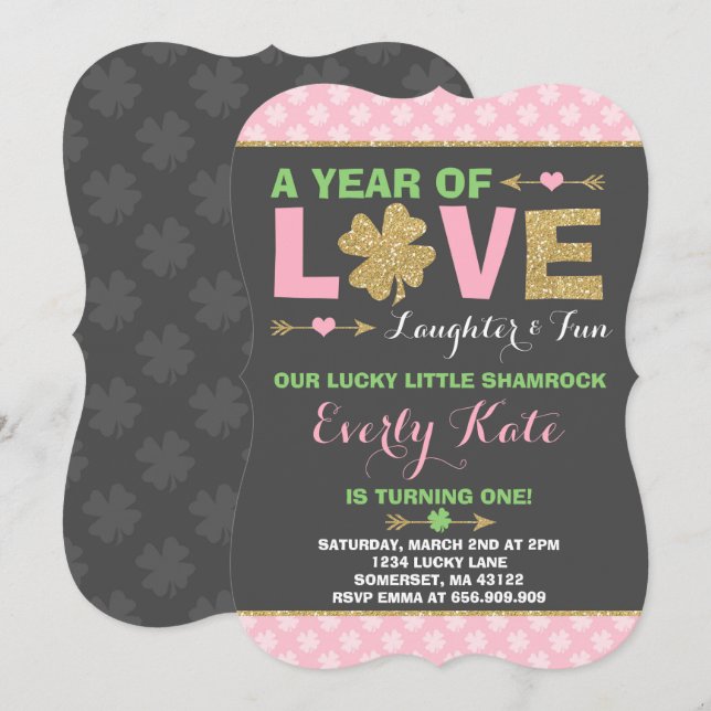 St. Patrick's Birthday Invitation Petit Shamrock (Devant / Derrière)