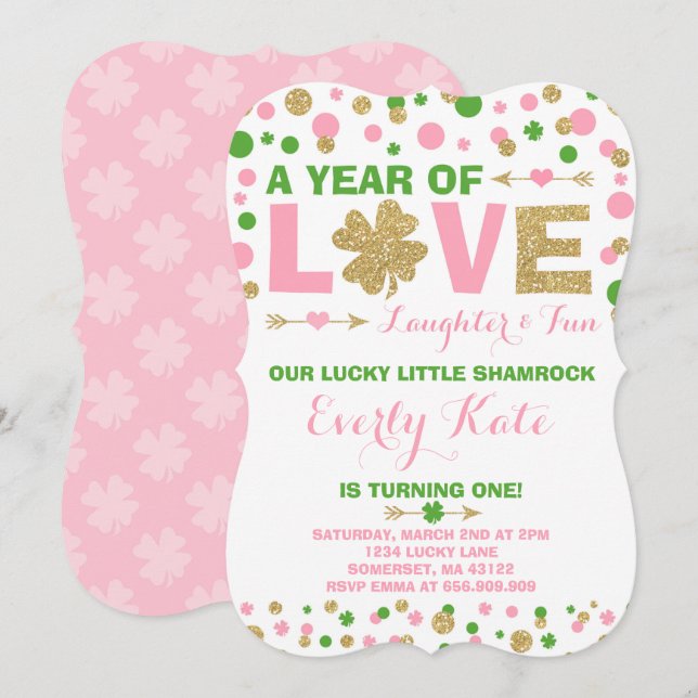 St. Patrick's Birthday Invitation Petit Shamrock (Devant / Derrière)