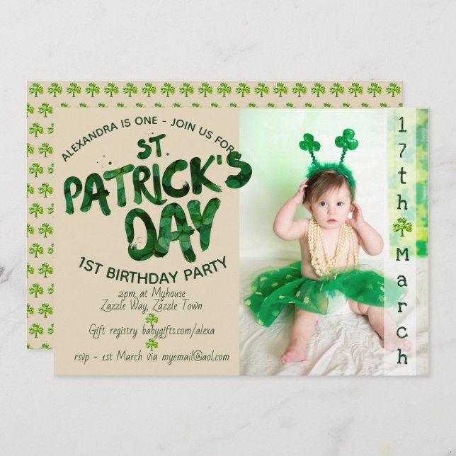 St Patrick's Day 1er Anniversaire - Invitation PHO (Devant / Derrière)