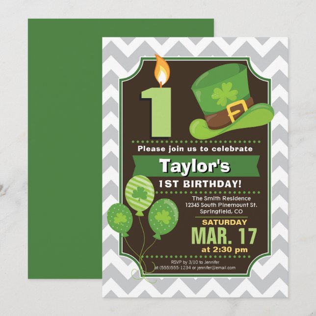 St. Patrick's Day Anniversaire Fête Invitation (Devant / Derrière)