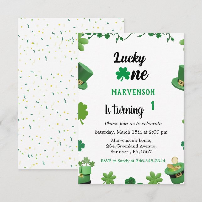 St patrick's day anniversaire garçon shamrock invi (Devant / Derrière)
