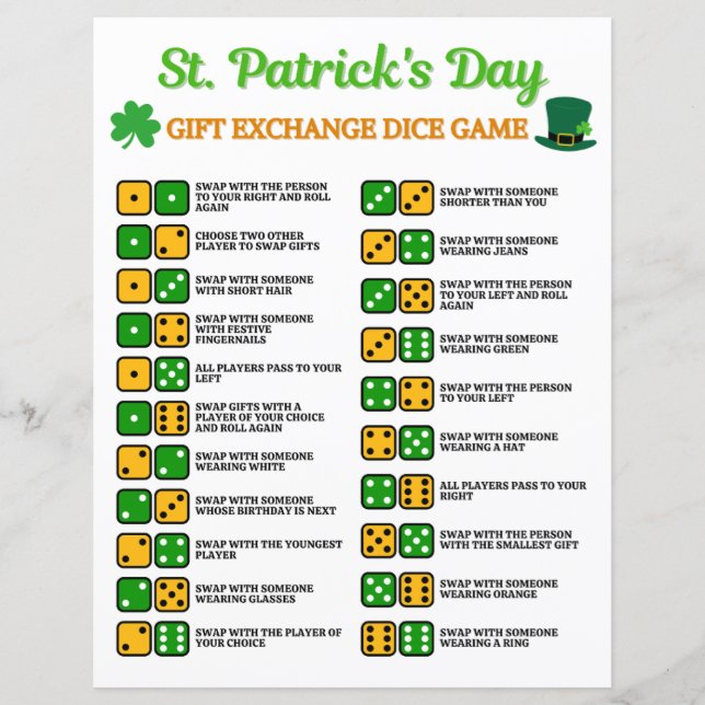 St. Patrick's Day Gift Exchange Dice Jeu (Devant)