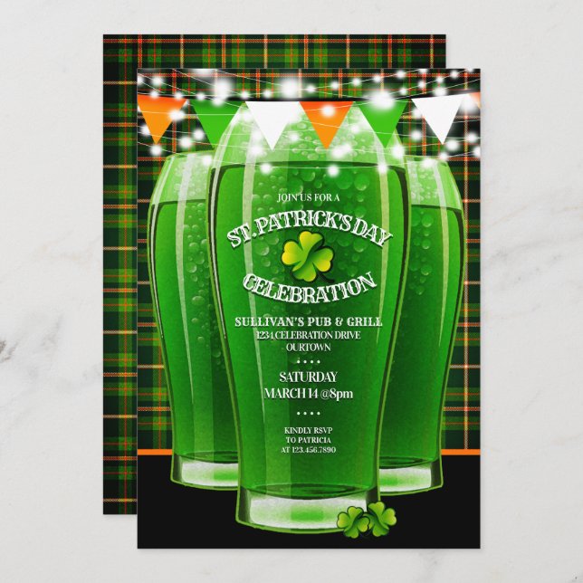 St. Patricks Day Invitations de la fête des adulte (Devant / Derrière)