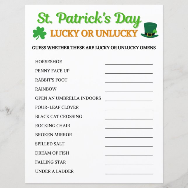 St. Patrick's Day Jeu de chance ou de malchance (Devant)