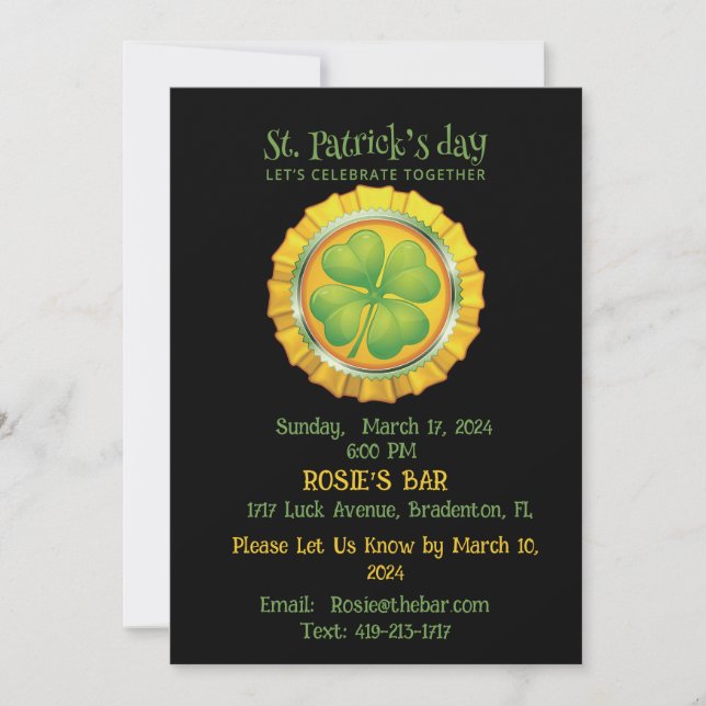 St. Patrick's Day Party avec invitation Shamrock (Devant)
