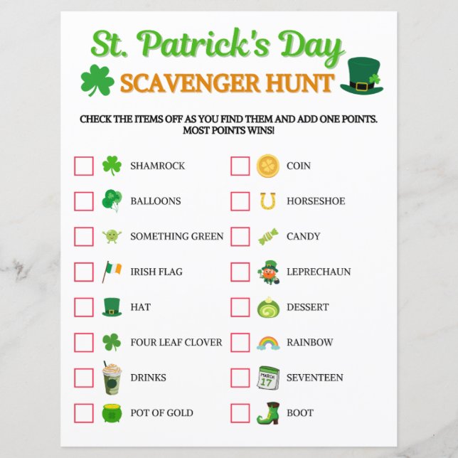 St. Patrick's Day Scavenger Hunt Game (Devant)