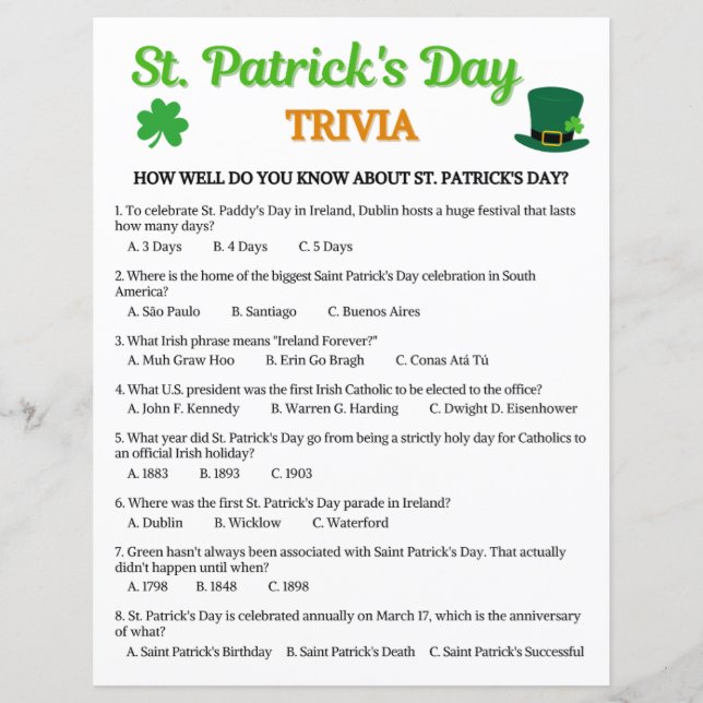 St. Patrick's Day Trivia Game (Devant)