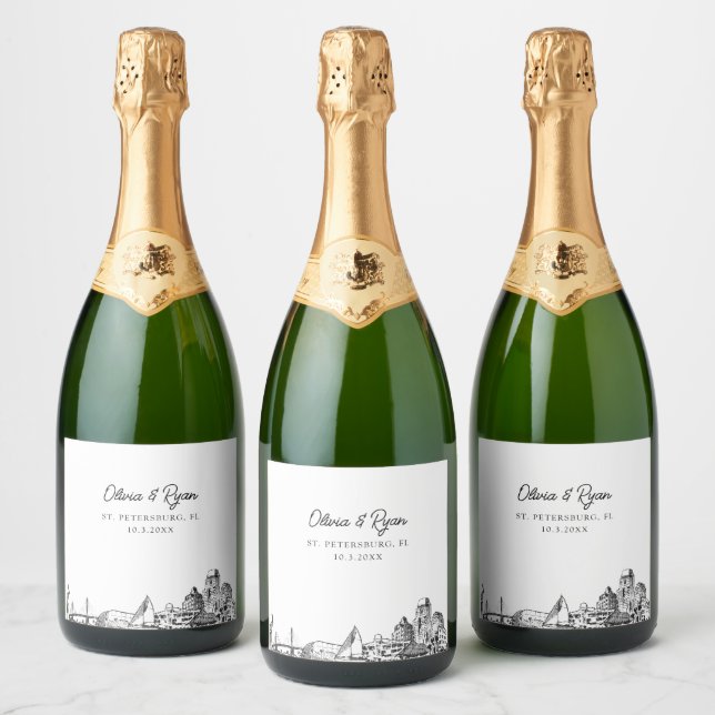 St Petersburg Floride Mariage Étiquette Champagne (Bouteilles)