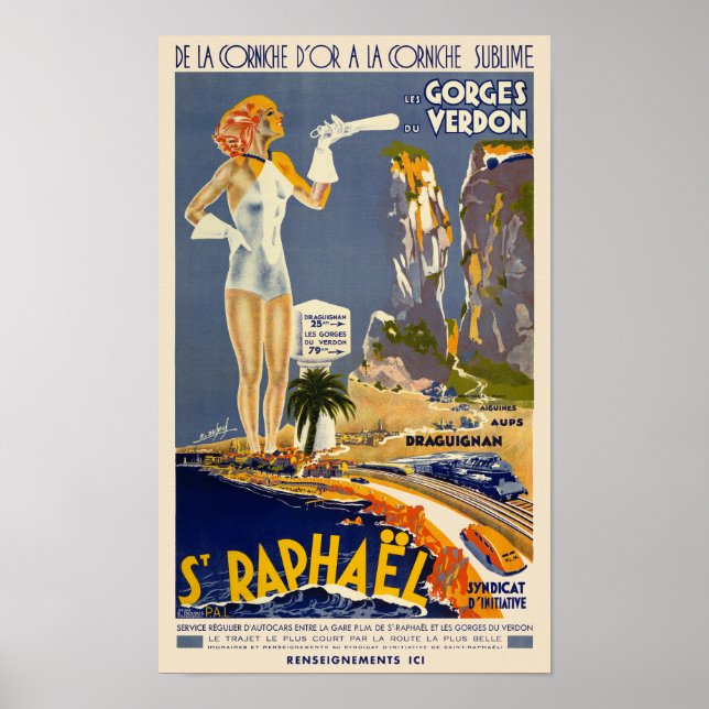 St Raphaël France Poster vintage années 1930 (Devant)