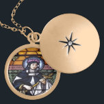 St Rose de collier en verre souillé de Lima<br><div class="desc">Le collier est d'une photographie d'un rose de St de la fenêtre en verre teinté de Lima</div>