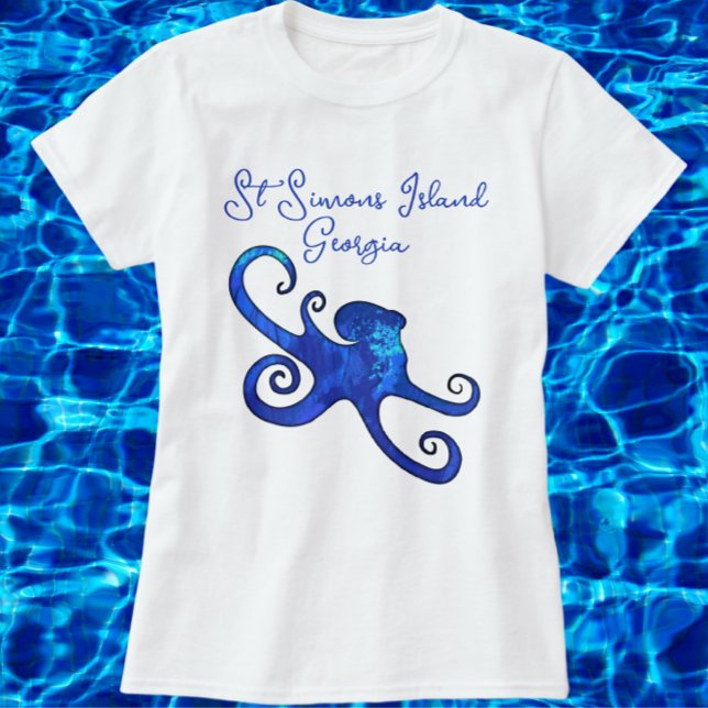 St. Simons Island Georgia Blue Octopus T-Shirt (Color choices available.)
