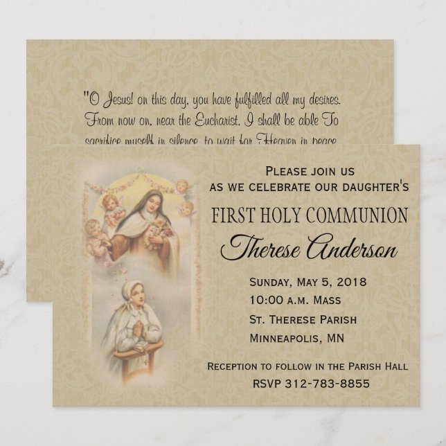 St. Therese première communion sainte Invitations (Devant / Derrière)