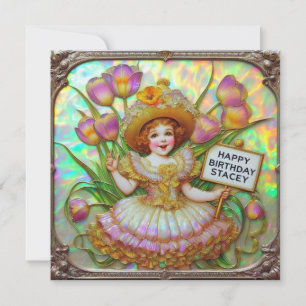 STACEY ~ Carte d'anniversaire ~ Douce Fille aux Fl