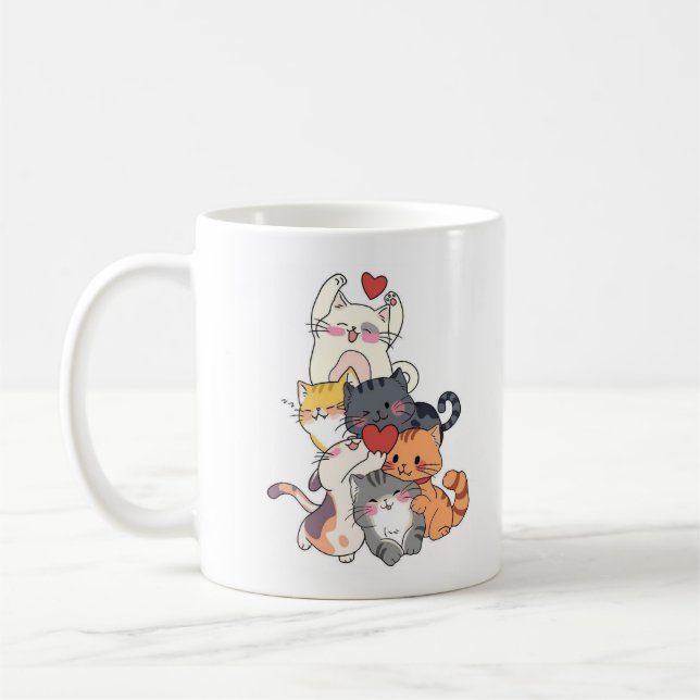 Stacked Cartoon Cats Mug (Gauche)