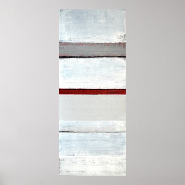 'Stacked' Grey and Red Abstract Art Poster Print (Devant)