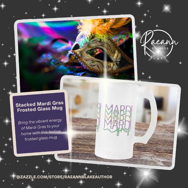 Stacked Mardi Gras Design Frosted Glass Mug (Créateur téléchargé)