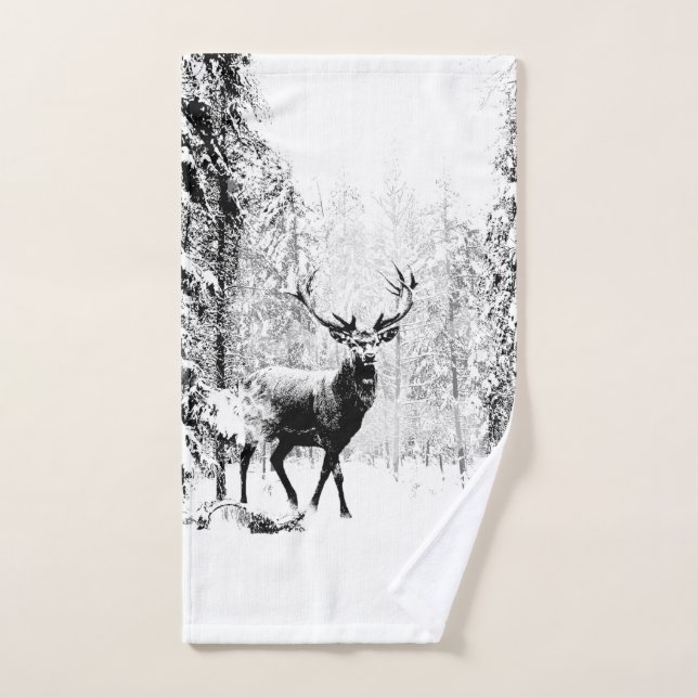 Stade Deer Winter Forest Faune Animal Nature art (Serviette à main)