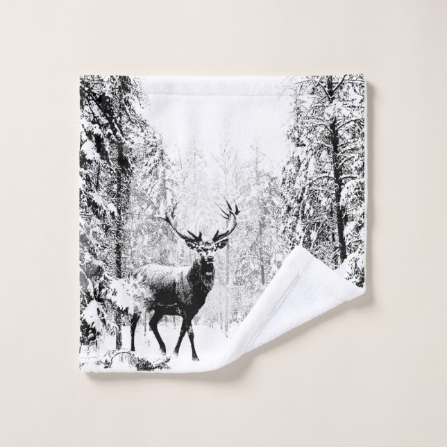 Stade Deer Winter Forest Faune Animal Nature art (Gant de toilette)