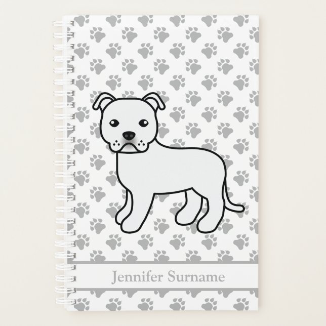 Staffie anglais blanc Chien de dessin animé mignon (Devant)