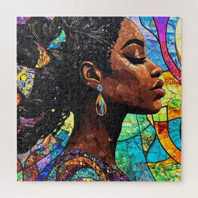 Stained Glass Black Woman Art Mosaic Jigsaw Puzzle (Vertical)