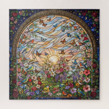 Stained Glass Butterfly Garden Jigsaw Puzzle