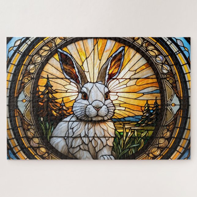 Stained-glass rabbit jigsaw puzzle (Horizontal)