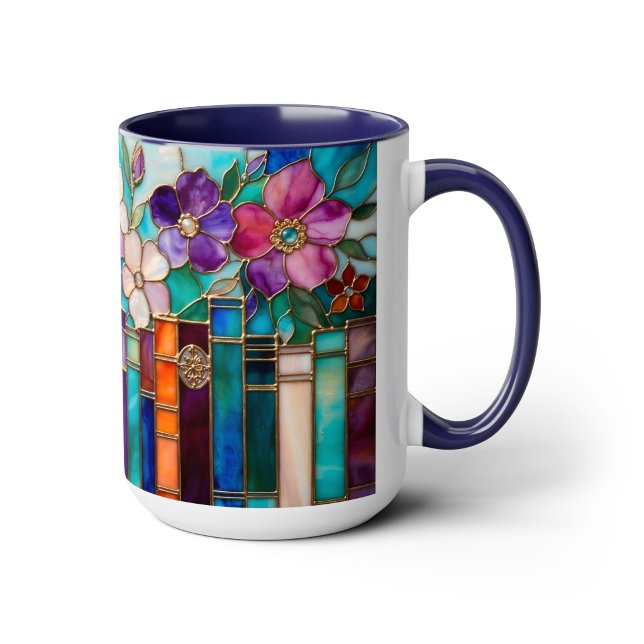 Stained Glass Style Books Floral Mug (Créateur téléchargé)
