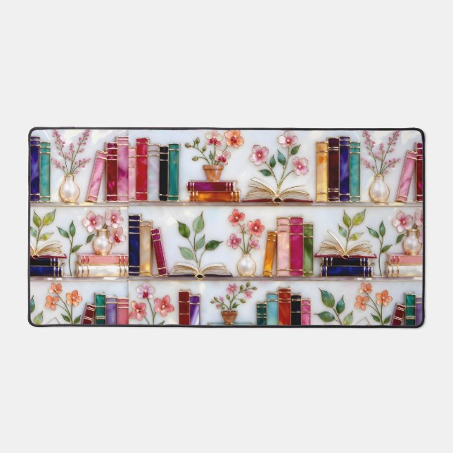 Stained Glass Style Bookshelf Desk Mat (Recto)
